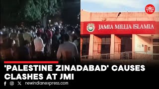 Clashes at Jamia Millia Islamia over Palestine sloganeering [upl. by Ardnassac]