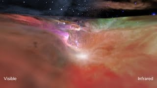 Flight Through the Orion Nebula in Visible and Infrared Light Ultra HD [upl. by Yedrahs985]