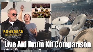 Queen Live Aid Bohemian Rhapsody Movie Drum Kit Comparison Roger Taylor Ben Hardy Brian May [upl. by Drofhsa]