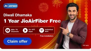 Jio Air fiber 1 year free  jio Air fiber diwali offer 2024  jio free Air fiber Diwali Offer jio [upl. by Avehs]