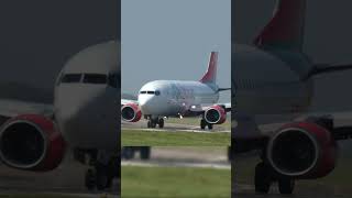 AlbaStar B737 Landing at Norwich Airport RWY 09 aviation planespotting [upl. by Nogaem]