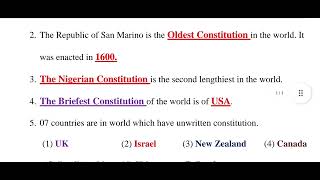 World Constitutions Important GK I Intellectual Property Organization Test I Examiner of Copyrights [upl. by Aicirtam]