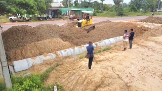 Bulldozer Push piel of soil  bury drainage system Next to Road in the Village by expert dozer [upl. by Atcliffe]