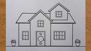 How to Draw a House  Easy House Drawing for Beginners [upl. by Drannel]