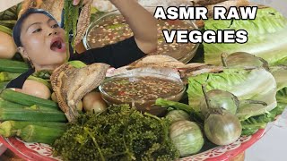 RAW VEGGIES SEAGRAPE DRIED FISH SPICY FISH GINAMOS ASMR [upl. by Munsey]