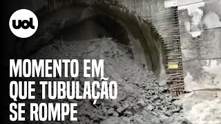 Veja o momento em que tubulação de esgoto se rompe na obra do metrô de SP [upl. by Georas832]