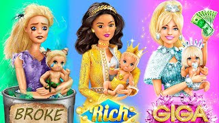 Rich Broke and Giga Rich Barbies with Their Babies  33 DIYs [upl. by Rorie]