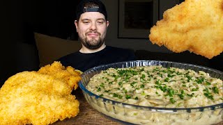 Porcini Mushroom Risotto amp Crispy Chicken Schnitzel Mukbang [upl. by Jessalin693]