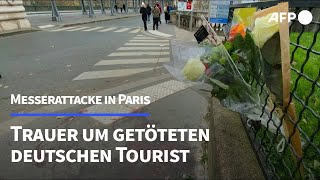 Messerangriff in Paris Blumen und Blutspuren am Tatort  AFP [upl. by Atinihs]