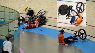 Horror at Olympic Velodrome Cyclists COLLIDE at 40mph Bikes Shatter [upl. by Ursal]