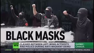 Canada Clashes Leftwing activists brawl with police during antiimmigrant demo in Quebec [upl. by Nosirrah]