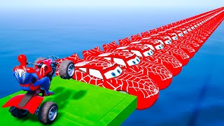 Superheroes on a motorcycle ride over the sea along the SpiderMan Bridge GTA 5 [upl. by Ylagam]