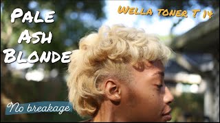 Bleaching and toning my 4C hair Pale Ash Blonde Wella T14 [upl. by Alfonso719]