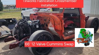 C10 12 valve cummins swap Tinworks Fabrication crossmember installation [upl. by Tabbie313]