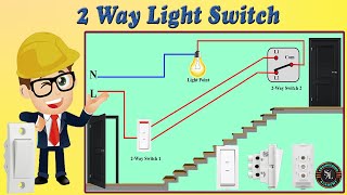 Two Way Switch Connection  How to Wire 2 Way Light Switch  Staircase Wiring with 2 Way Switch [upl. by Tuneberg74]