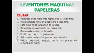 REVENTONES EN LAS MAQUINAS PAPELERAS [upl. by Ardnod990]