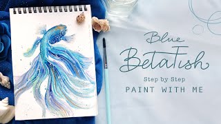 Blue Beta Fish Step by Step Watercolor Tutorial 🐟 [upl. by Lienhard389]