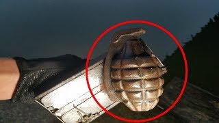 CAUGHT GRENADE Magnet Fishing Bridge Ditched Stolen Goods and Weapons [upl. by Gustie]