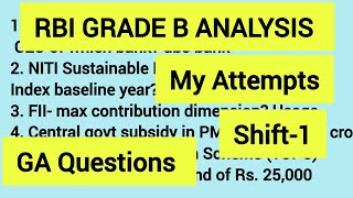 RBI GRADE B Analysis l My Attempts l GA Questions lShift  1 [upl. by Pentheam972]