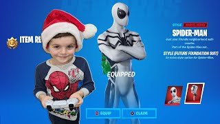 Level 140 amp Unlocking FREE Fortnite Skin Style SPIDERMAN Future Foundation Suit amp My Kid Gets A WIN [upl. by Mia219]