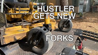 INSTALLING NEW FRONT FORKS ON HUSTLER MOWER [upl. by Reginald]