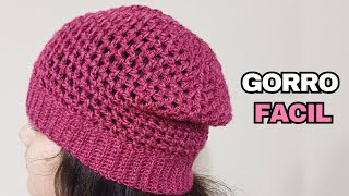 GORRO fácil a crochet tejido en punto calado SIN COSTURAS [upl. by Nosirb]