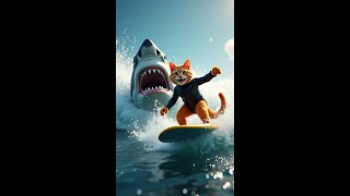 Surfing Cat Tames Shark Epic Ocean Adventure cat shortfilm [upl. by Oribelle]