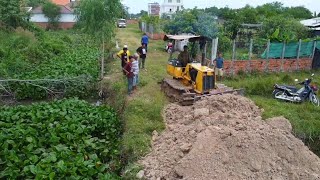 Start New Project Make road 25 meters Cross Pond using soil work Together KOMATSU D20P Small Truck [upl. by Onailimixam]