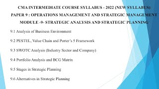 PAPER 9 MODULE 9 STRATEGIC ANALYSIS AND STRATEGIC PLANNING  CMA INTERMEDIATE G2  OMSM TAMIL [upl. by Hartzel]