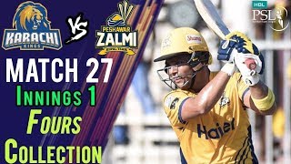 Peshawar Zalmi Fours  Peshawar Zalmi Vs Karachi Kings  Match 27  15 March  HBL PSL 2018M1F1 [upl. by Ahsienek304]