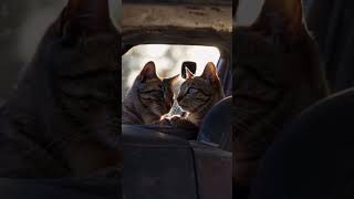 Two anthropomorphic cat sitting at the back seat of a car [upl. by Mathia]