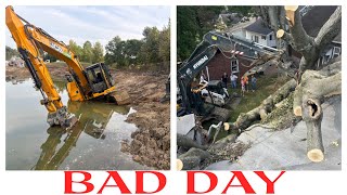 Double Disaster Excavator Recovery Form Pond And Massive Tree Fell On Historic Building [upl. by Eiboj]