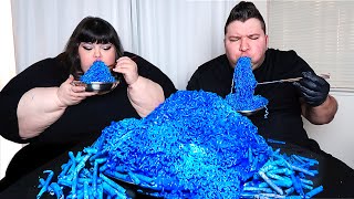 EXTREME BLUE TAKIS FIRE NOODLES WITH HUNGRY FAT CHICK • Mukbang amp Recipe [upl. by Newcomer]