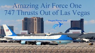 Amazing Air Force One 747200 Thrusts Out of Las Vegas w Special Guest KLM caught in ground stop [upl. by Elita130]