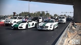 The Dubai Grand Parade  Veyrons Police Supercars Ferraris Lamborghinis [upl. by Ivan]