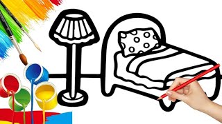 How to draw cute and easy Bedroom  Easy Step by step Drawing Painting and Coloring for Kids [upl. by Nyraa]