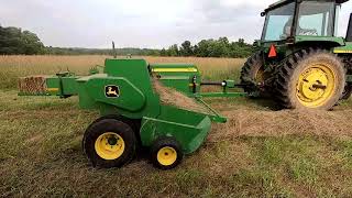 Baling Hay with John Deere 4430 and John Deere 328 Square Baler [upl. by Tabatha]