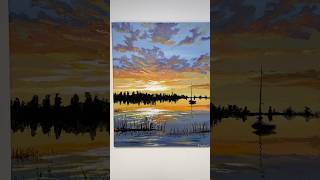 Fast acrylic painting sunset lake [upl. by Gee]