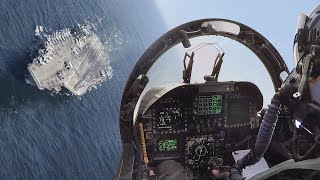 Skilled US F18 Pilot Negotiates Crazy Landing Approach on Aircraft Carrier [upl. by Naicul]