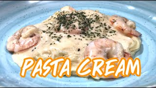 พาสต้ากุ้งครีมซอส  Pasta Cream Capellini Alfredo  Win’s recipe [upl. by Annawat]