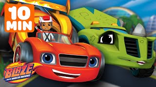 Race Car Blaze Races on a SLIPPERY Track 🌧️  10 Minute Compilation  Blaze and the Monster Machines [upl. by Tella]