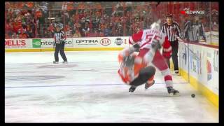 Niklas Kronwall Brutal hit on Jakub Voracek March 6 2012 [upl. by Stalk]