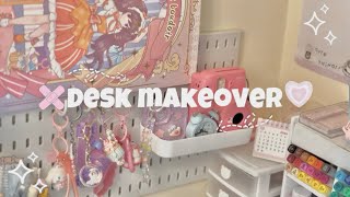 Aesthetic desk makeover 🤍🎀  stationary organization cute pintresty desk makeover [upl. by Quirk]