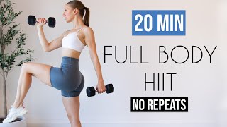 20 MIN FULL BODY HIIT with weights NO REPEATS [upl. by Corney]