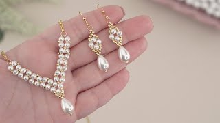 Easy DIY Pearl Necklace How to Make Beaded Necklace amp Earrings  Handmade Aesthetic Jewelry Making [upl. by Scrivens]