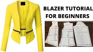 How to make Blazer jacket for Beginners  Collarless blazer for ladies Pattern drafting tutorial [upl. by Garibold672]