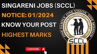 Singareni Jobs SCCL  Know your post highest marks  Full details [upl. by Ojahtnamas]