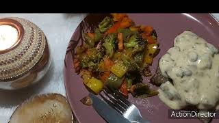 Beef Escalope With Mushroom Sauce  Stirfry Veggies  Airfryer  Beef Steak [upl. by Kirsteni]