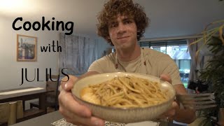 Cooking Garlic Pasta w Scallops l Cooking w Julius Ep1 [upl. by Lenssen705]