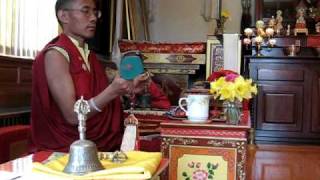 Lama Karma Drodul demonstrates damaru Cathy plays cymbals [upl. by Aehsrop]